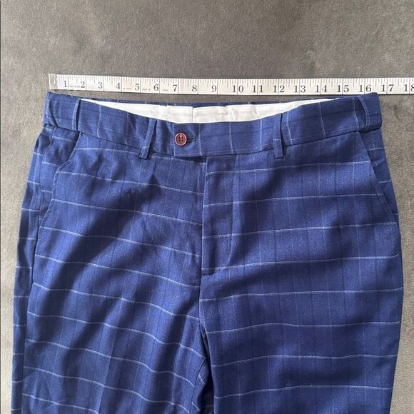 Men’s Blue Plaid 3 Piece Slim Fit Suit Notched Lapel Jacket 36 Pants 33 NEW - Picture 11 of 16